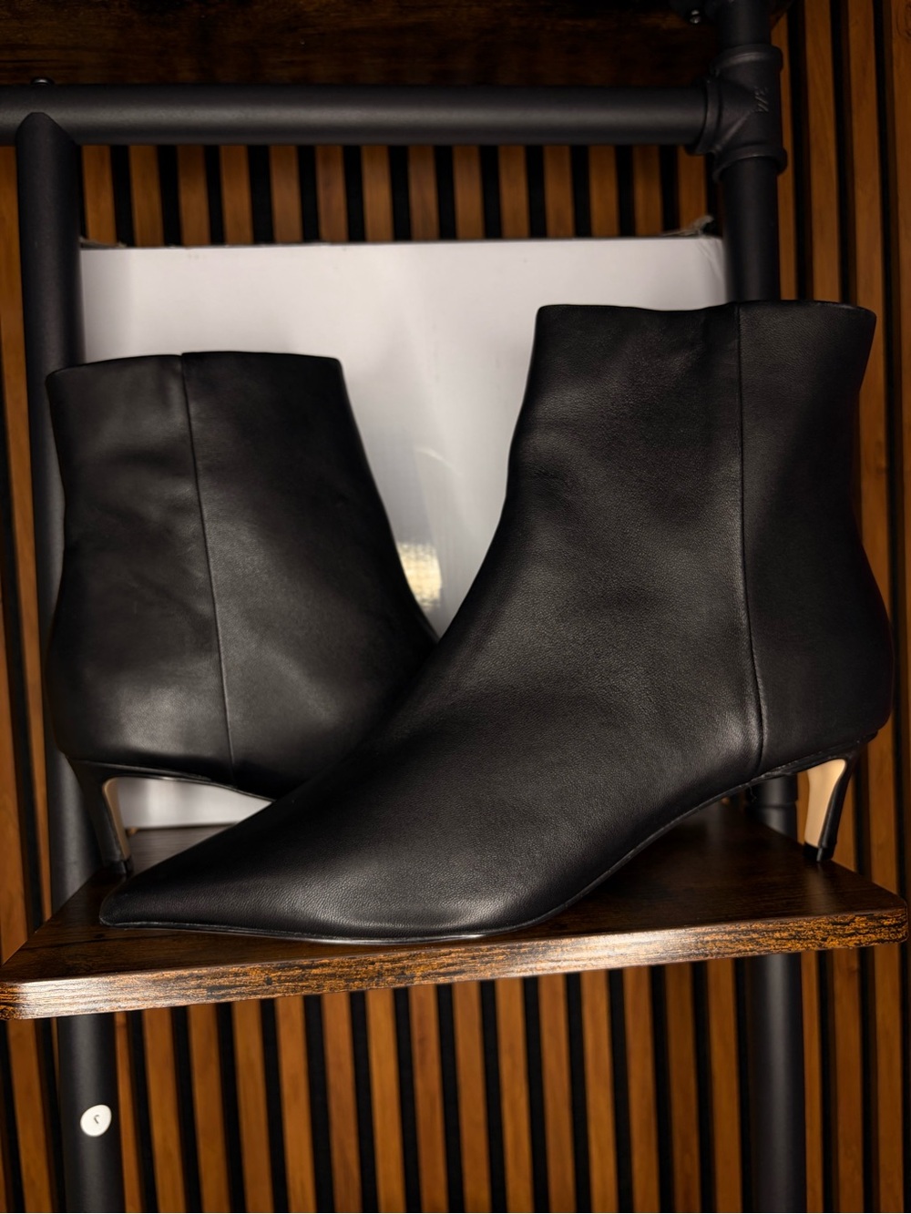Nine West Black Leather Pointed Ankle Booties